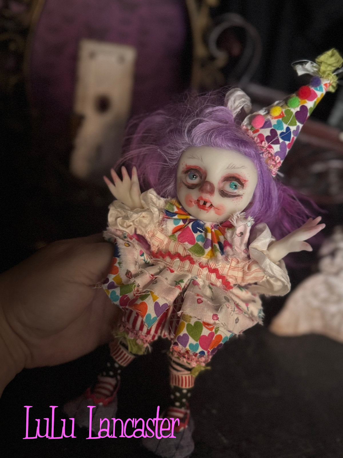 Minka Mini Biter clown hanging Valloween Original LuLu Lancaster Art Doll