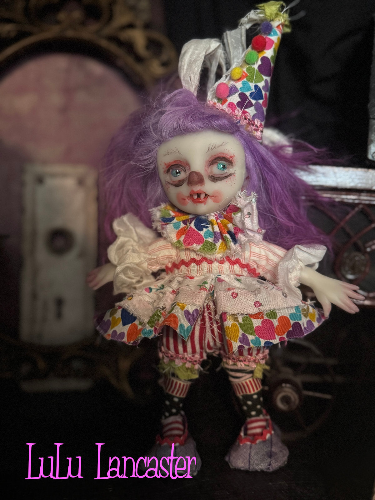 Minka Mini Biter clown hanging Valloween Original LuLu Lancaster Art Doll