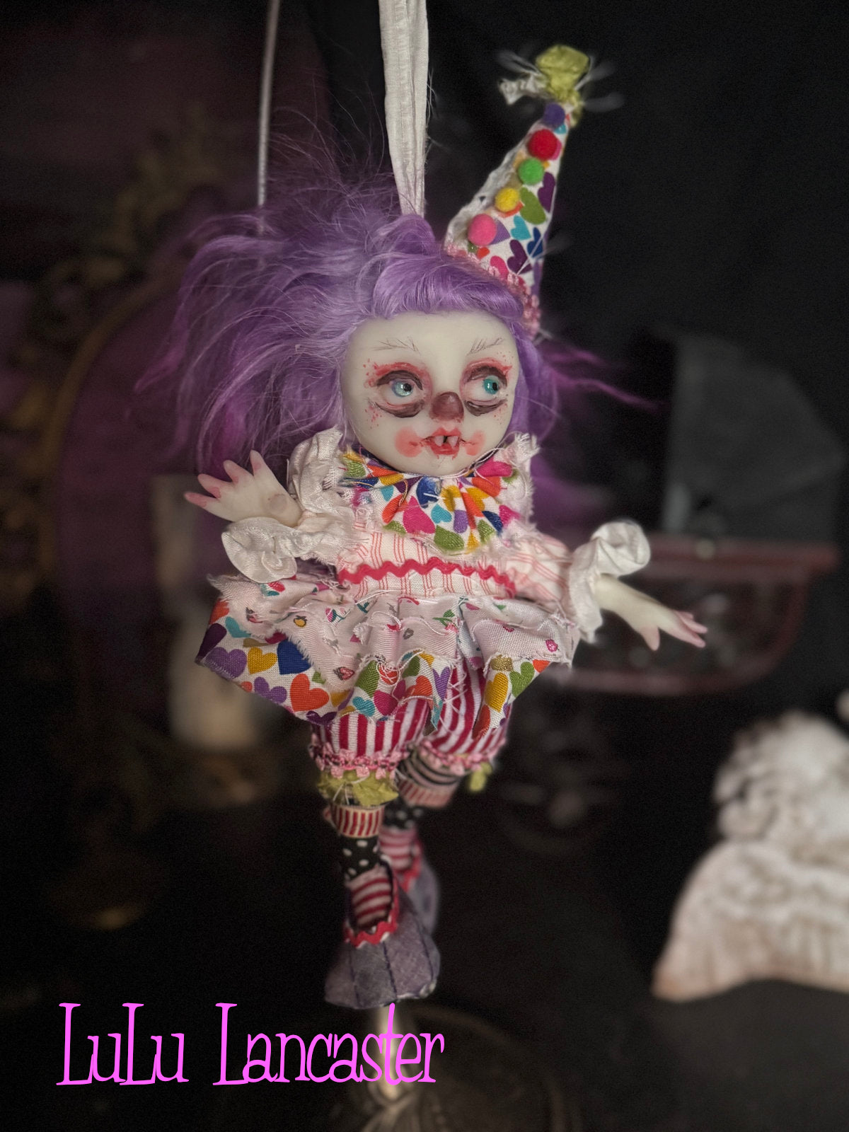 Minka Mini Biter clown hanging Valloween Original LuLu Lancaster Art Doll