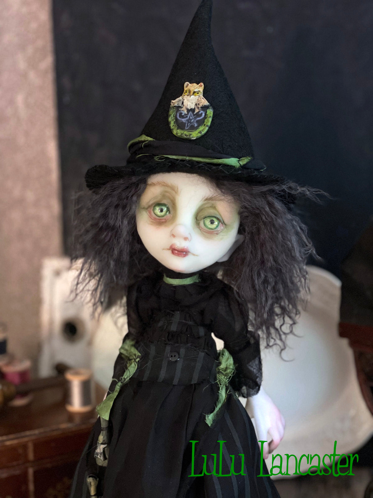 Moss and Grimmia Owl Witchery Original LuLu Lancaster Halloween Art Dolls