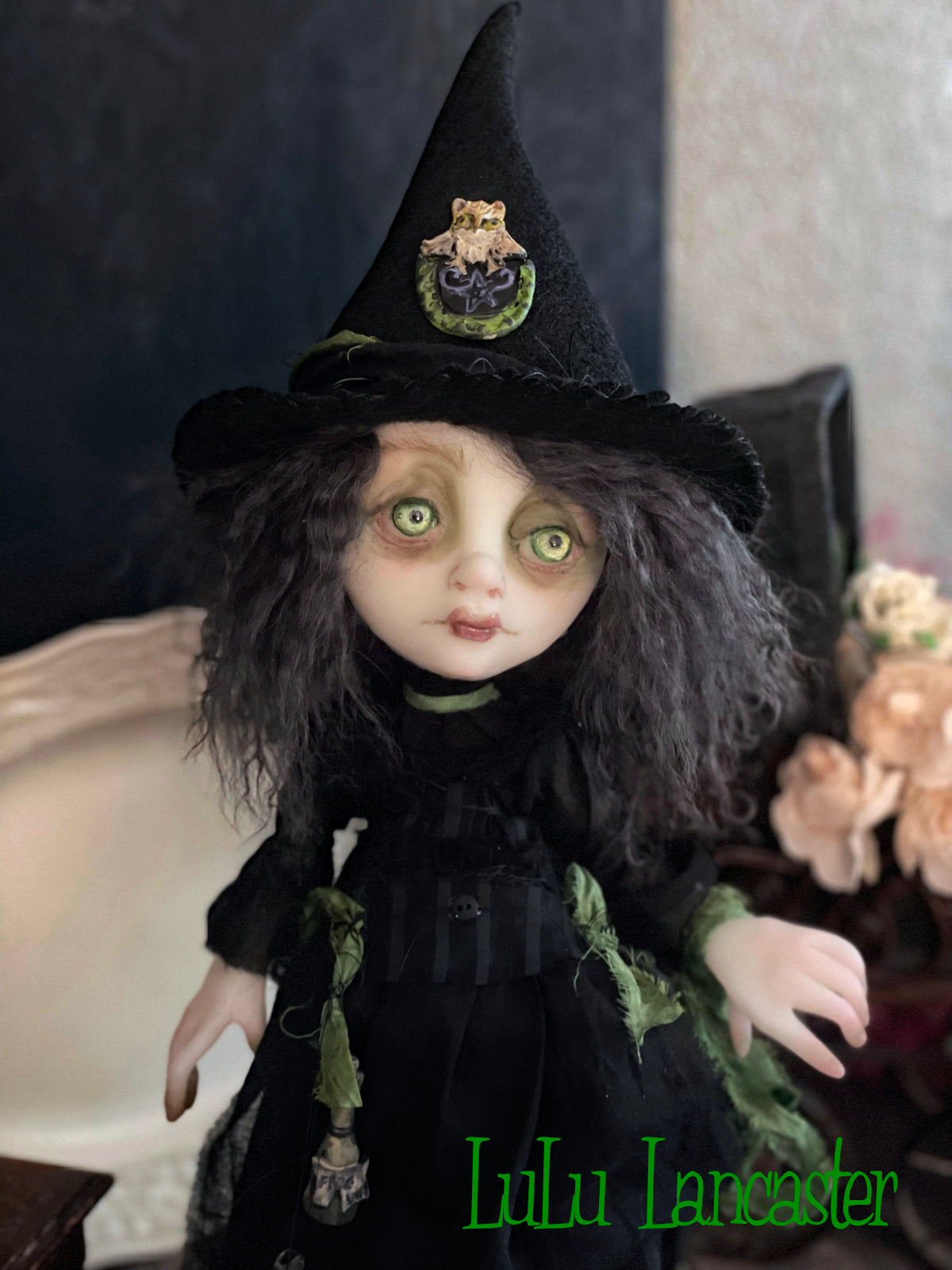 Moss and Grimmia Owl Witchery Original LuLu Lancaster Halloween Art Dolls