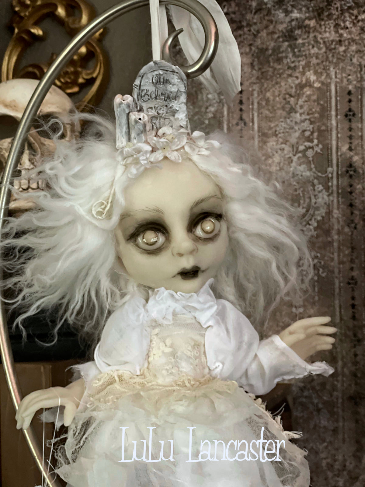 Our Beloved Graveyard Ghostie hanging Halloween Original LuLu Lancaster Art Dolls