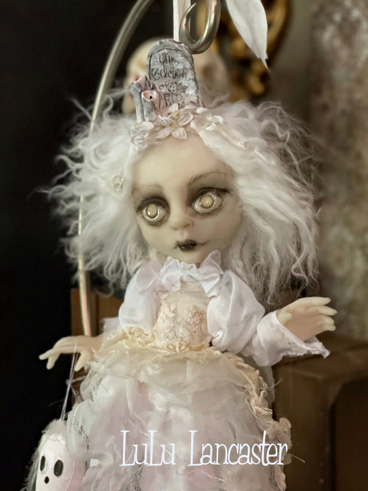 Our Beloved Graveyard Ghostie hanging Halloween Original LuLu Lancaster Art Dolls