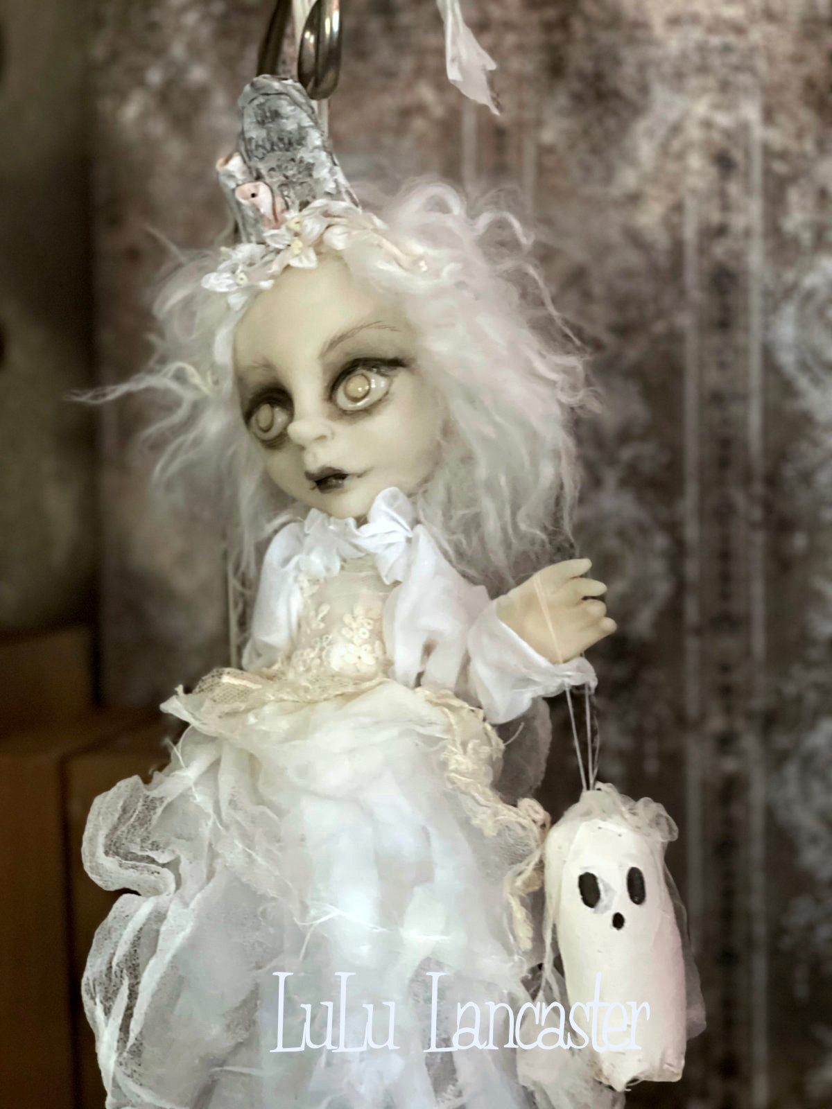 Our Beloved Graveyard Ghostie hanging Halloween Original LuLu Lancaster Art Dolls