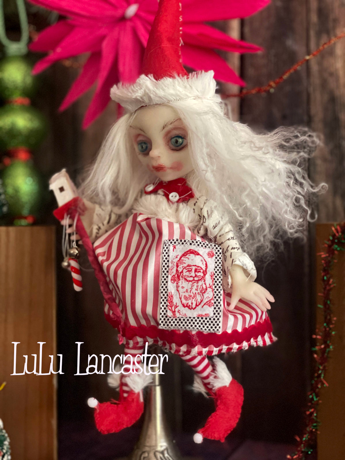 Pieni Mini hanging Christmas Elf Original LuLu Lancaster Art Doll