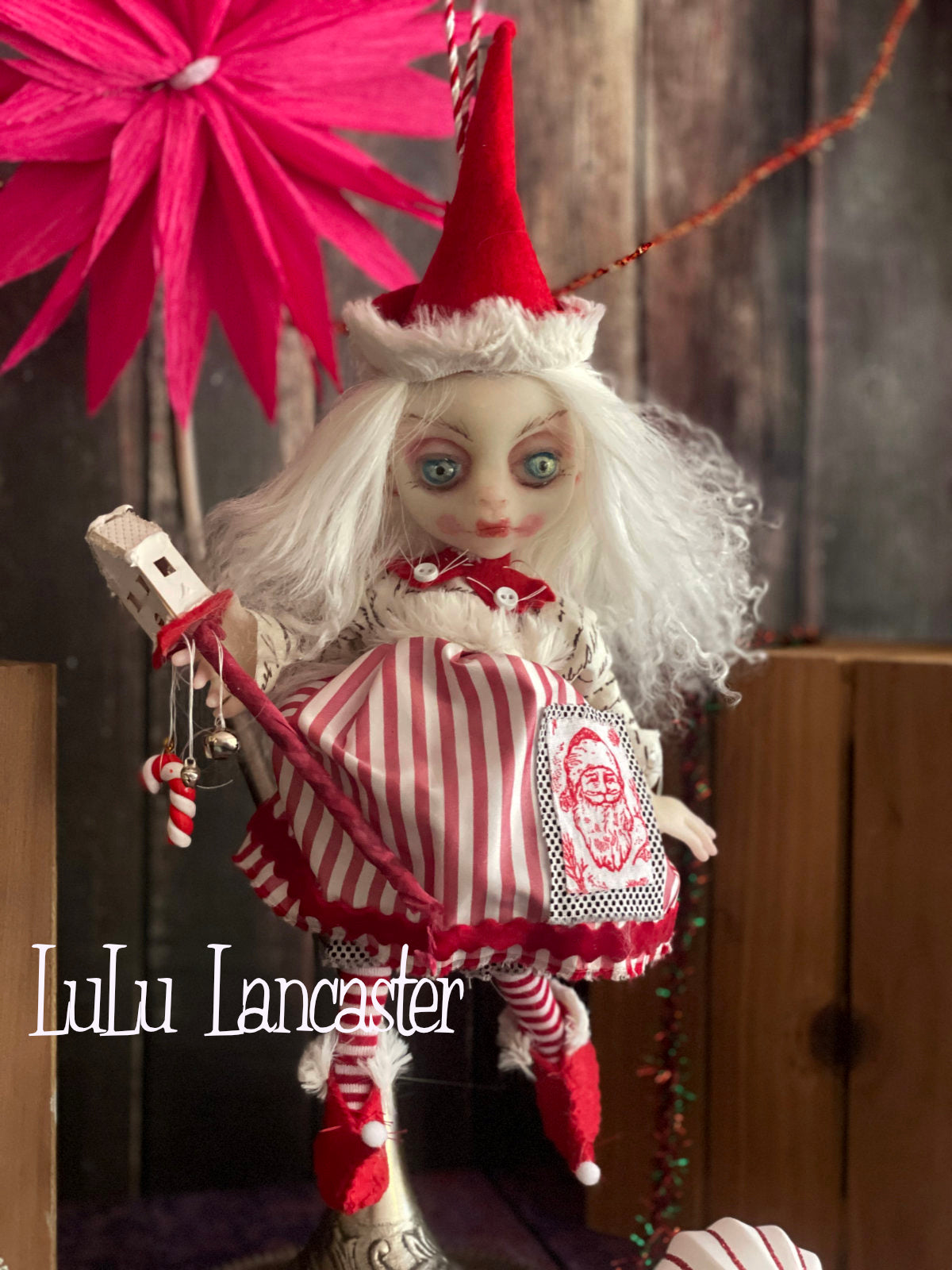 Pieni Mini hanging Christmas Elf Original LuLu Lancaster Art Doll