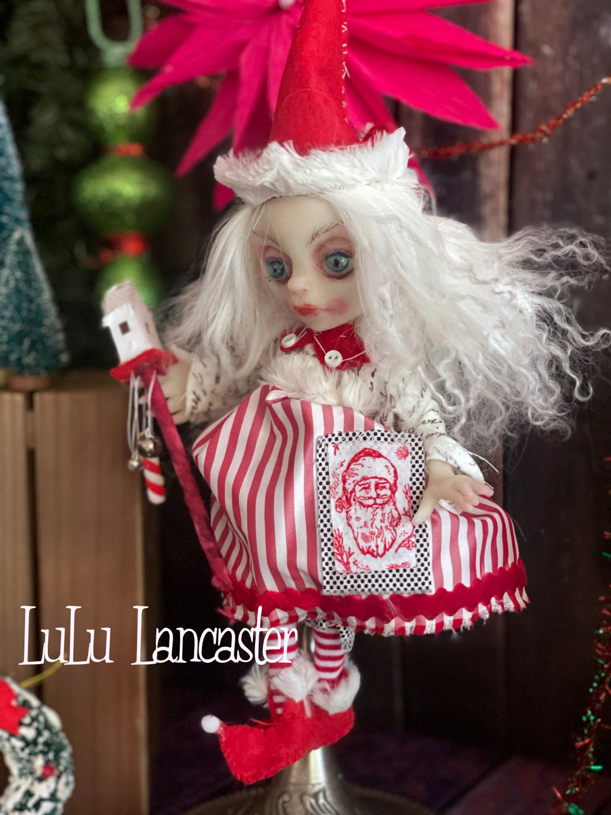 Pieni Mini hanging Christmas Elf Original LuLu Lancaster Art Doll