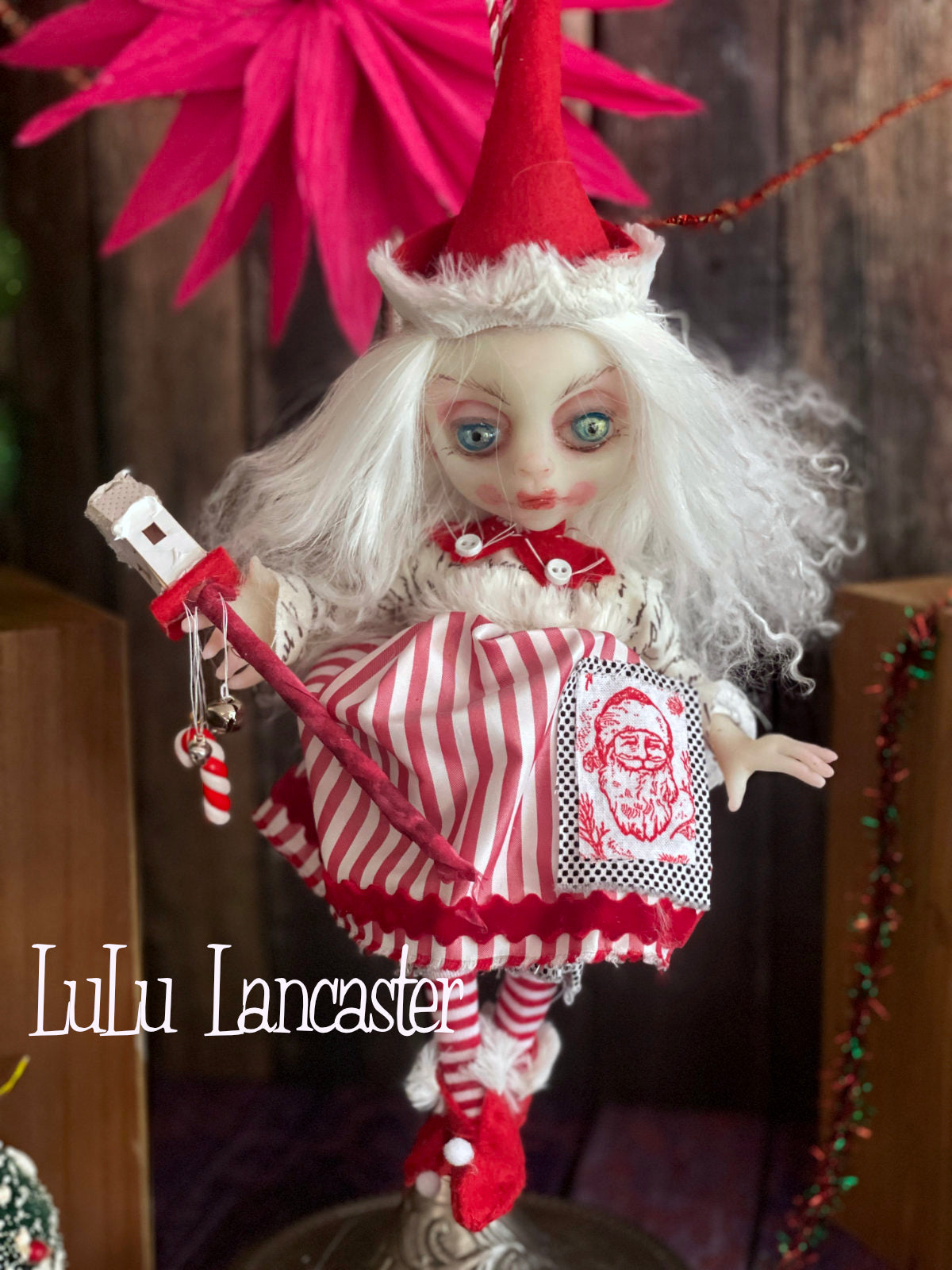 Pieni Mini hanging Christmas Elf Original LuLu Lancaster Art Doll