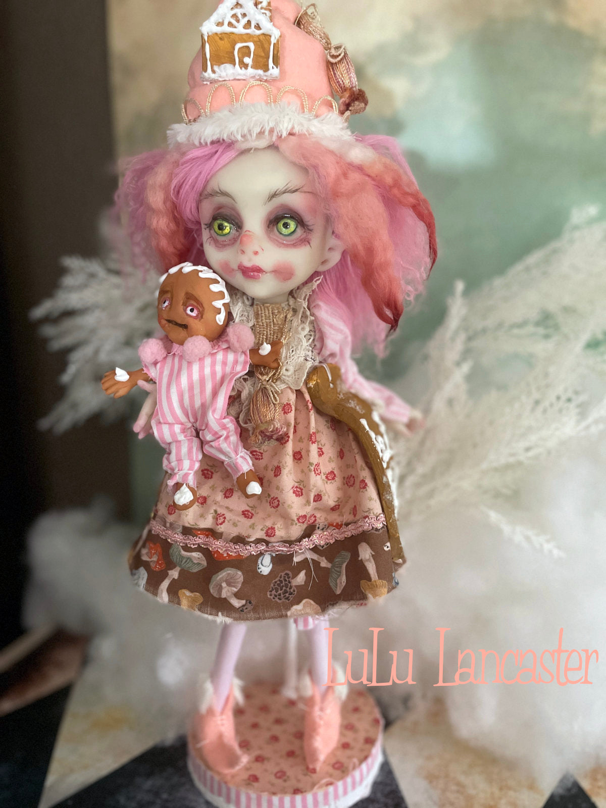 Pinkle Gingerbread Puff the Christmas Elf LuLu's Holiday Original LuLu Lancaster Art Doll