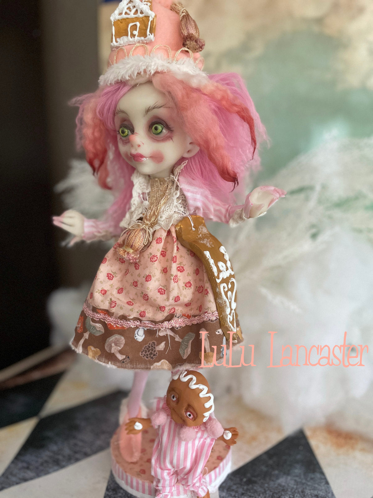 Pinkle Gingerbread Puff the Christmas Elf LuLu's Holiday Original LuLu Lancaster Art Doll