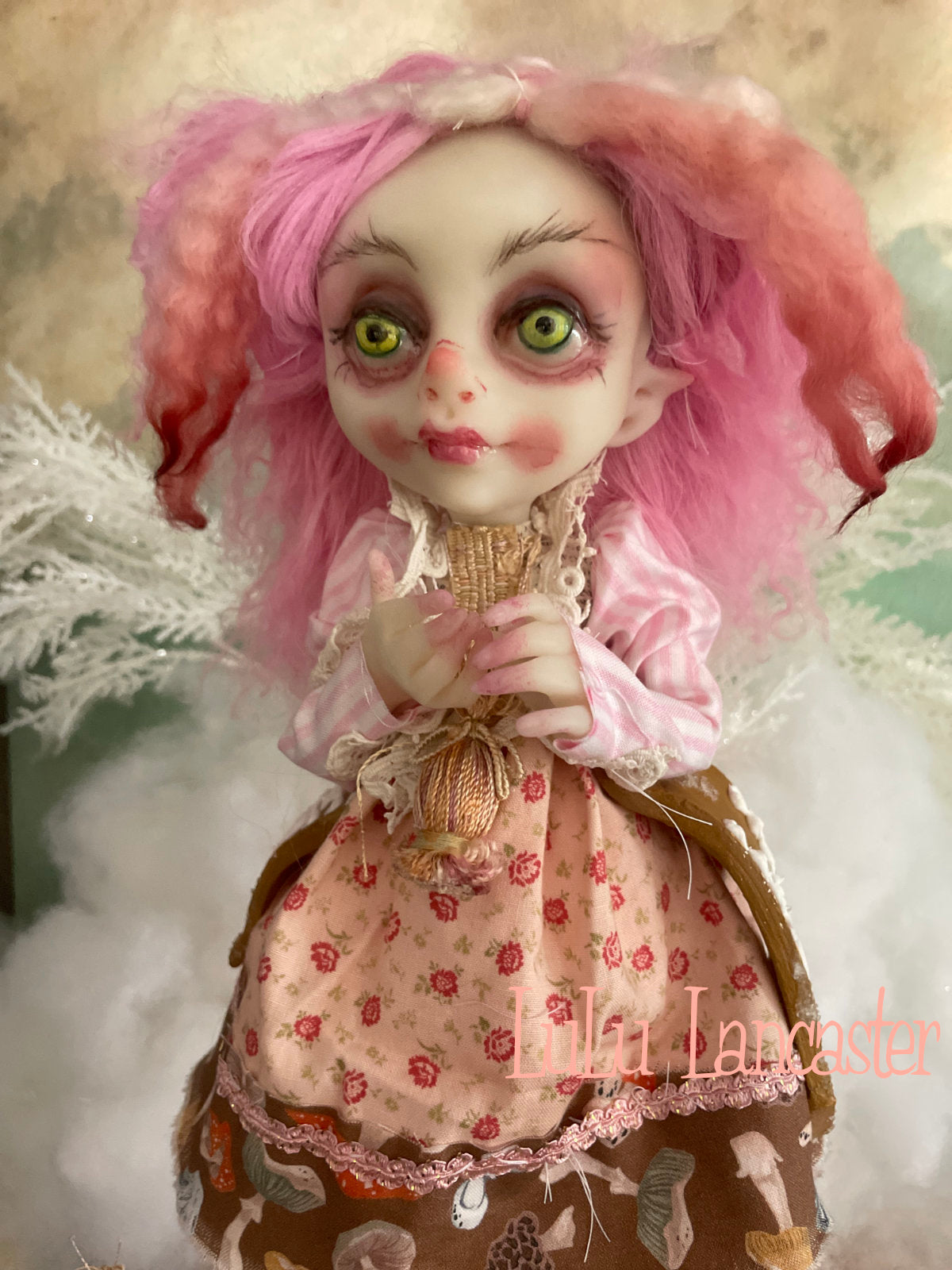 Pinkle Gingerbread Puff the Christmas Elf LuLu's Holiday Original LuLu Lancaster Art Doll