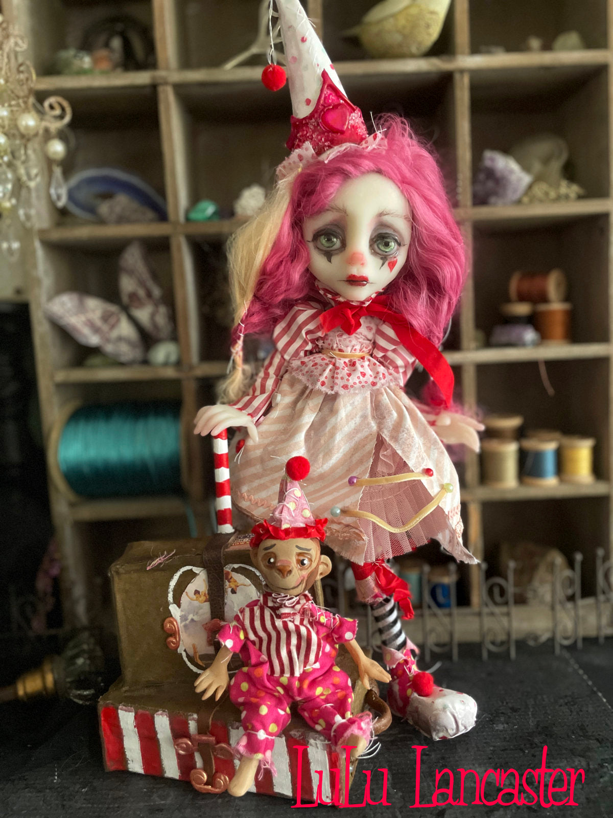 Pinky Poppet and Tater traveling circus clown Original LuLu Lancaster Art Doll