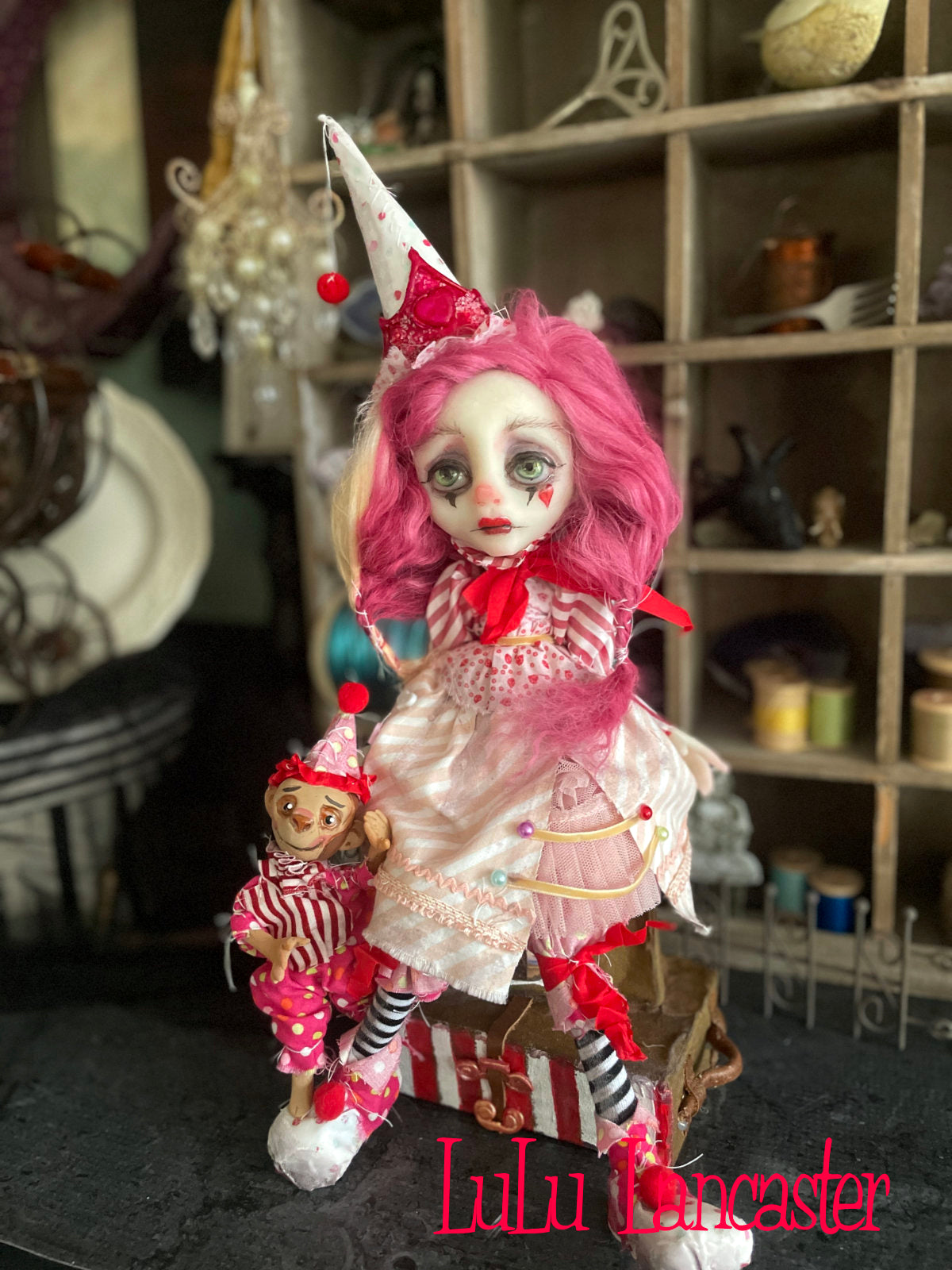 Pinky Poppet and Tater traveling circus clown Original LuLu Lancaster Art Doll