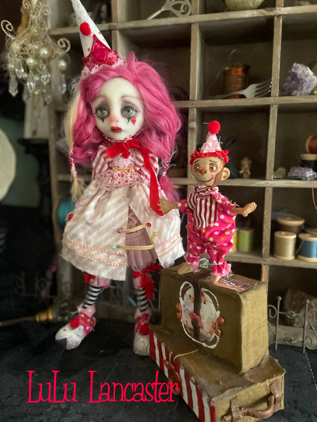 Pinky Poppet and Tater traveling circus clown Original LuLu Lancaster Art Doll