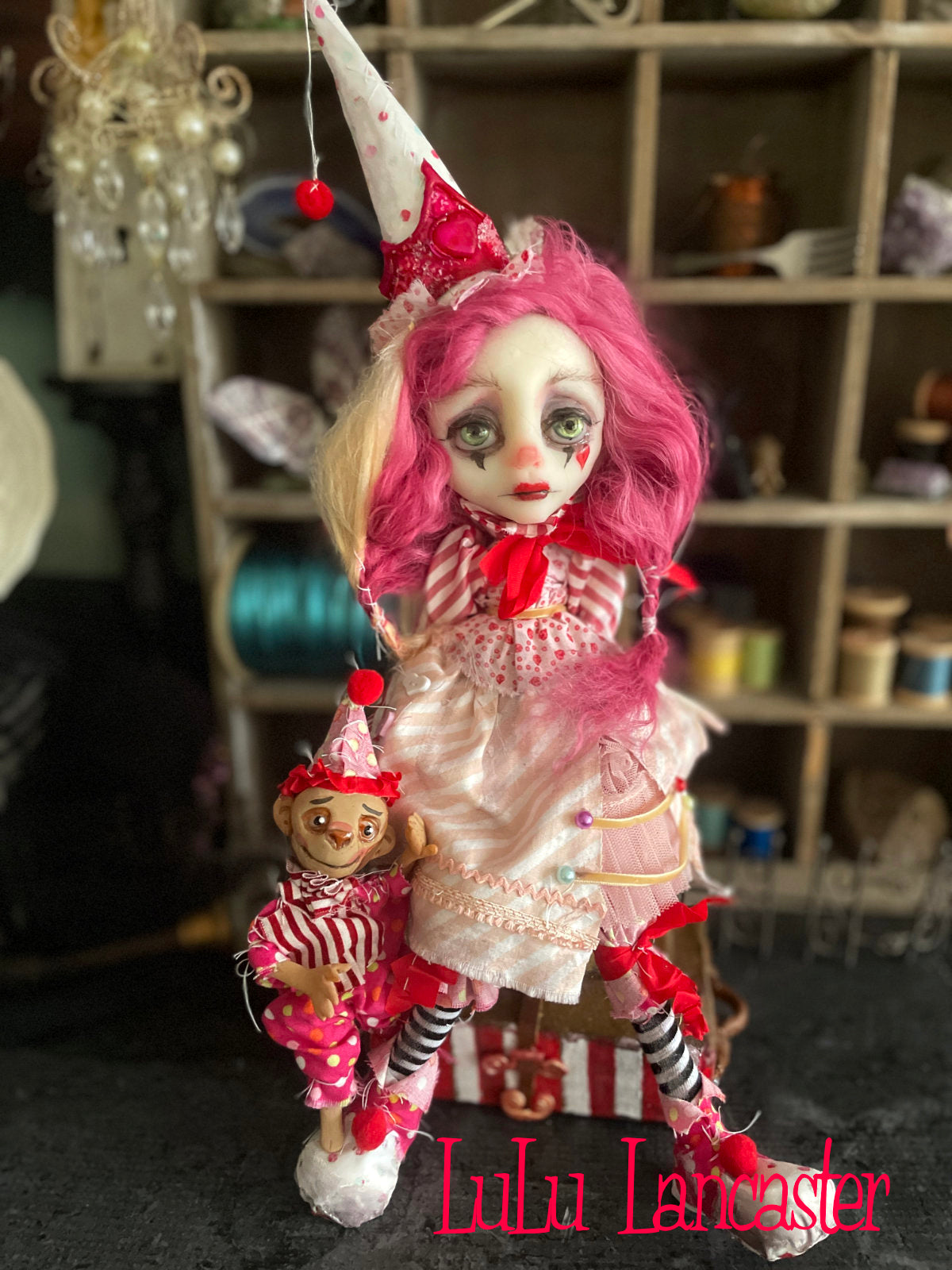 Pinky Poppet and Tater traveling circus clown Original LuLu Lancaster Art Doll