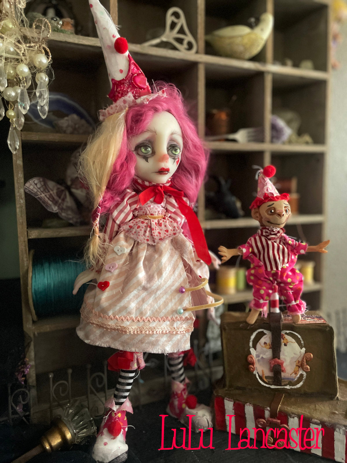 Pinky Poppet and Tater traveling circus clown Original LuLu Lancaster Art Doll