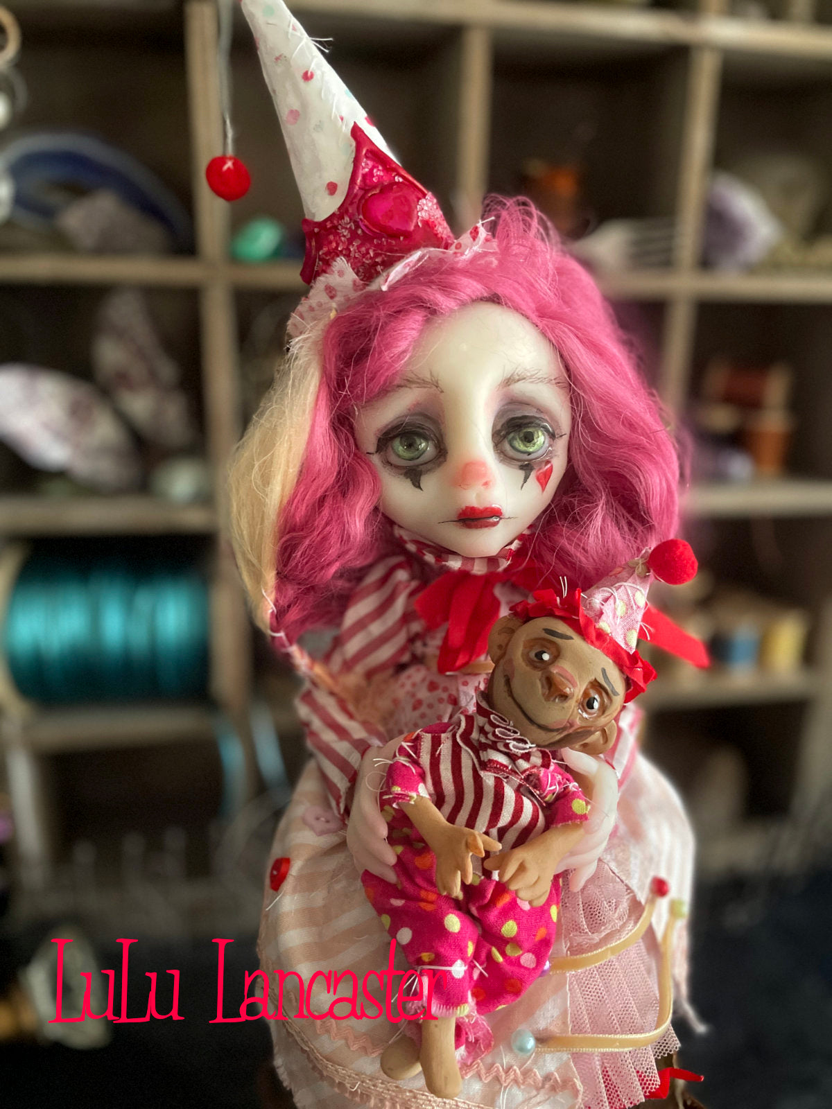 Pinky Poppet and Tater traveling circus clown Original LuLu Lancaster Art Doll