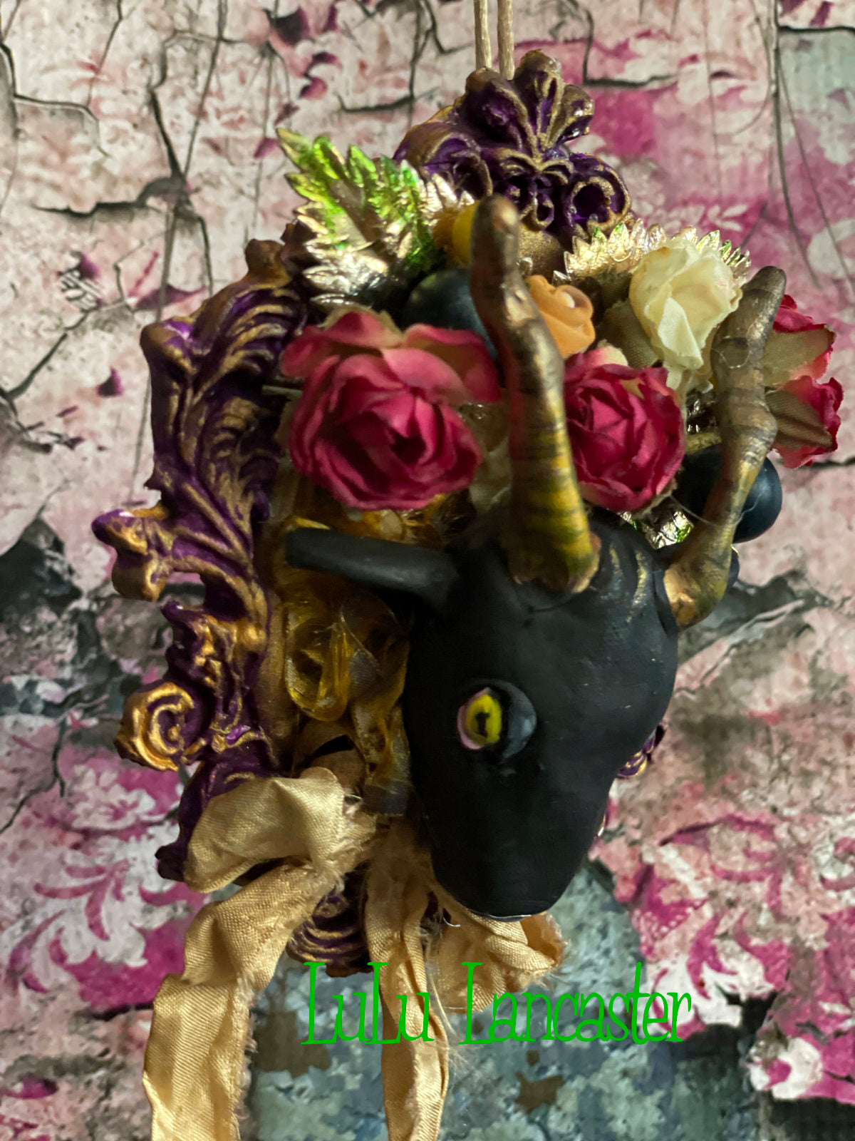 Black Phillip ornament Purple frame~ Original LuLu Lancaster Art Doll