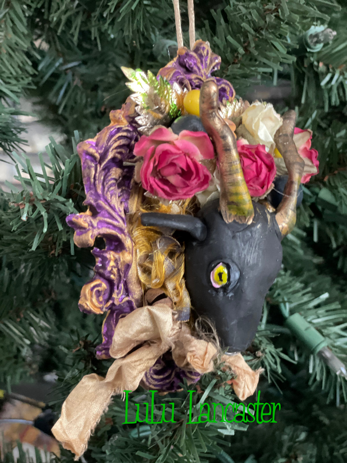 Black Phillip ornament Purple frame~ Original LuLu Lancaster Art Doll