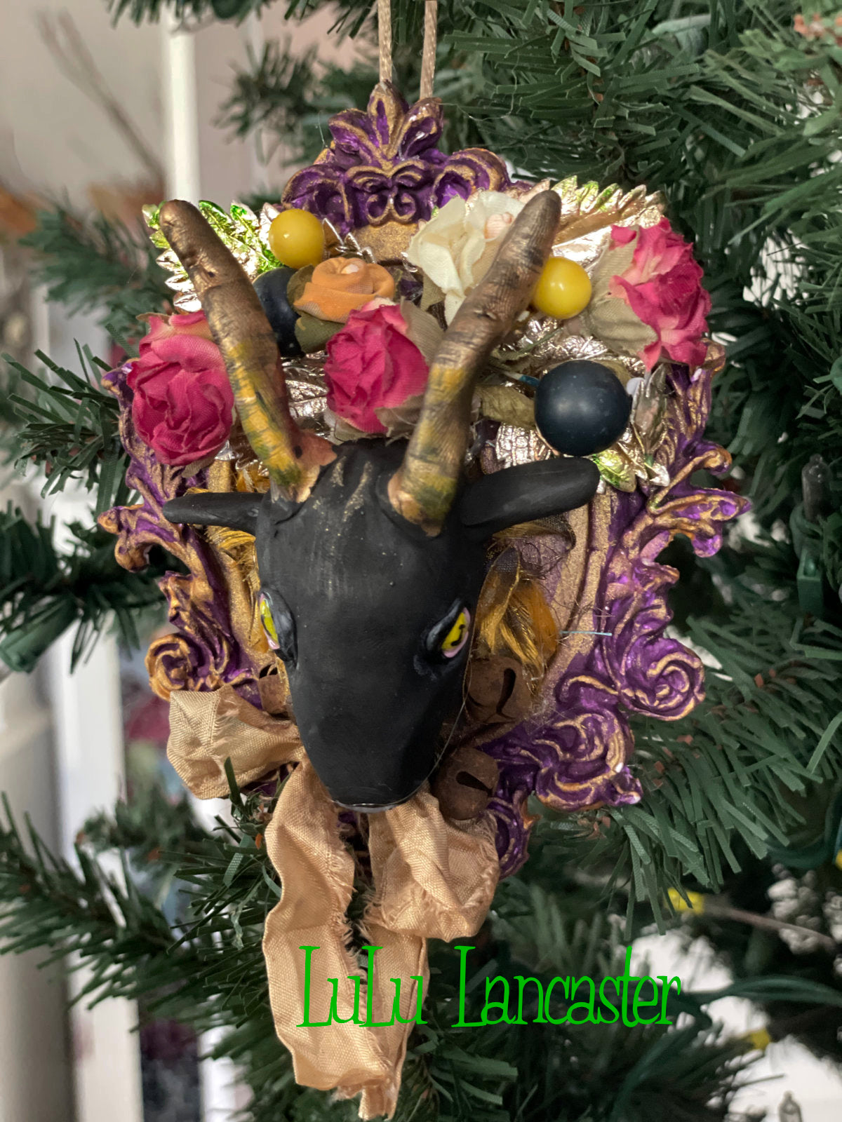 Black Phillip ornament Purple frame~ Original LuLu Lancaster Art Doll