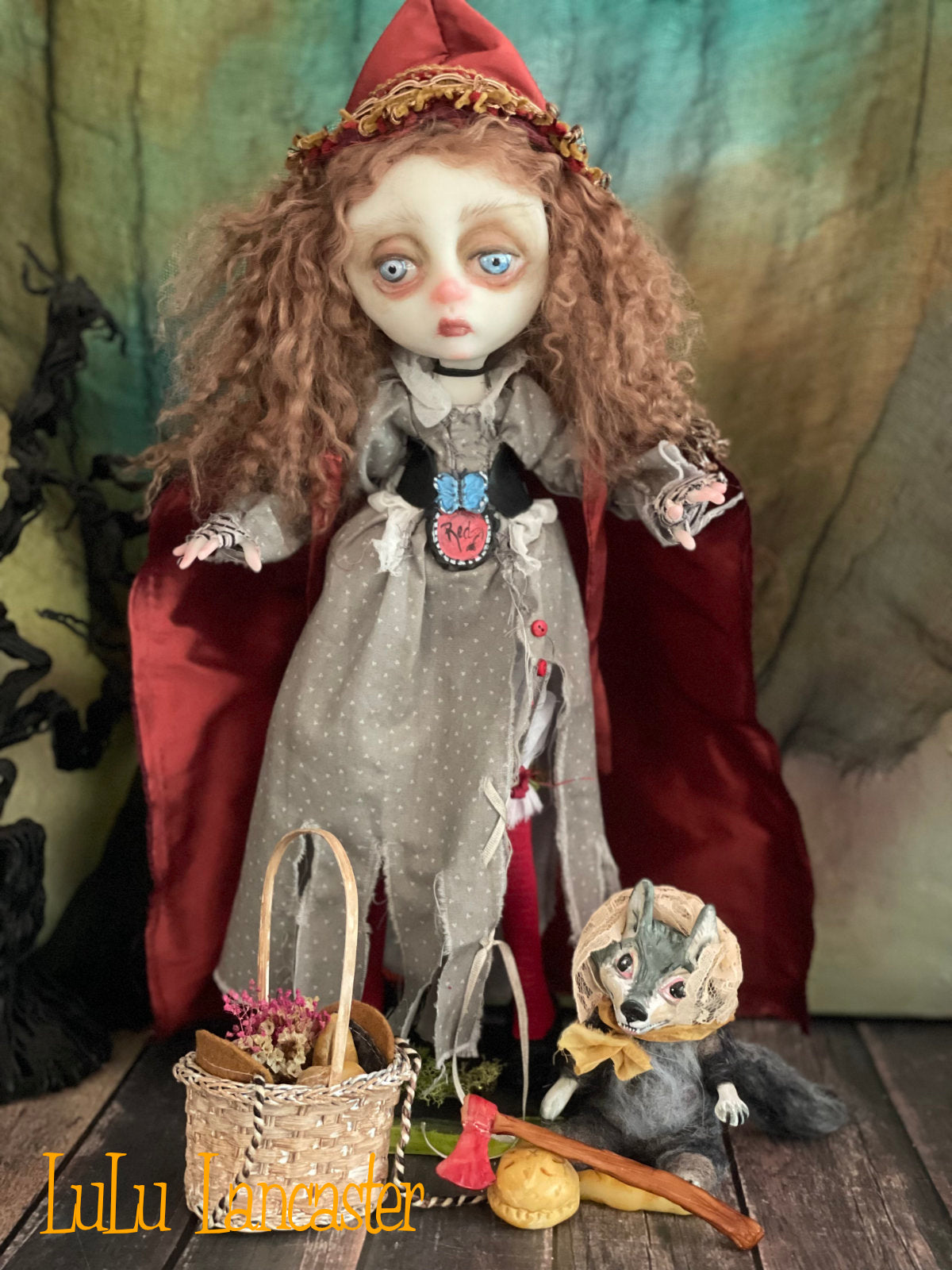 Red Riding Hood Goth dark Fairytale Original LuLu Lancaster Art Doll