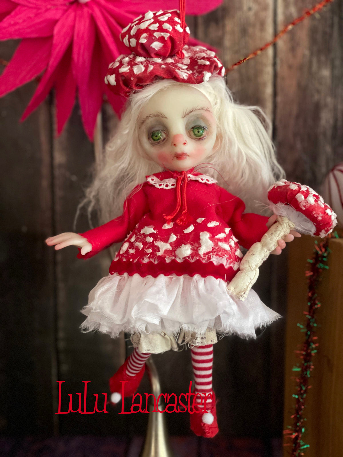 Saria the amanita sprite Mini hanging Christmas winter Original LuLu Lancaster Art Doll