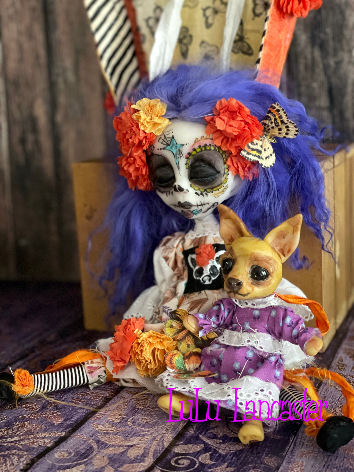 Señorita Chihuahua sleeping Day of the dead Original LuLu Lancaster Halloween Art Doll