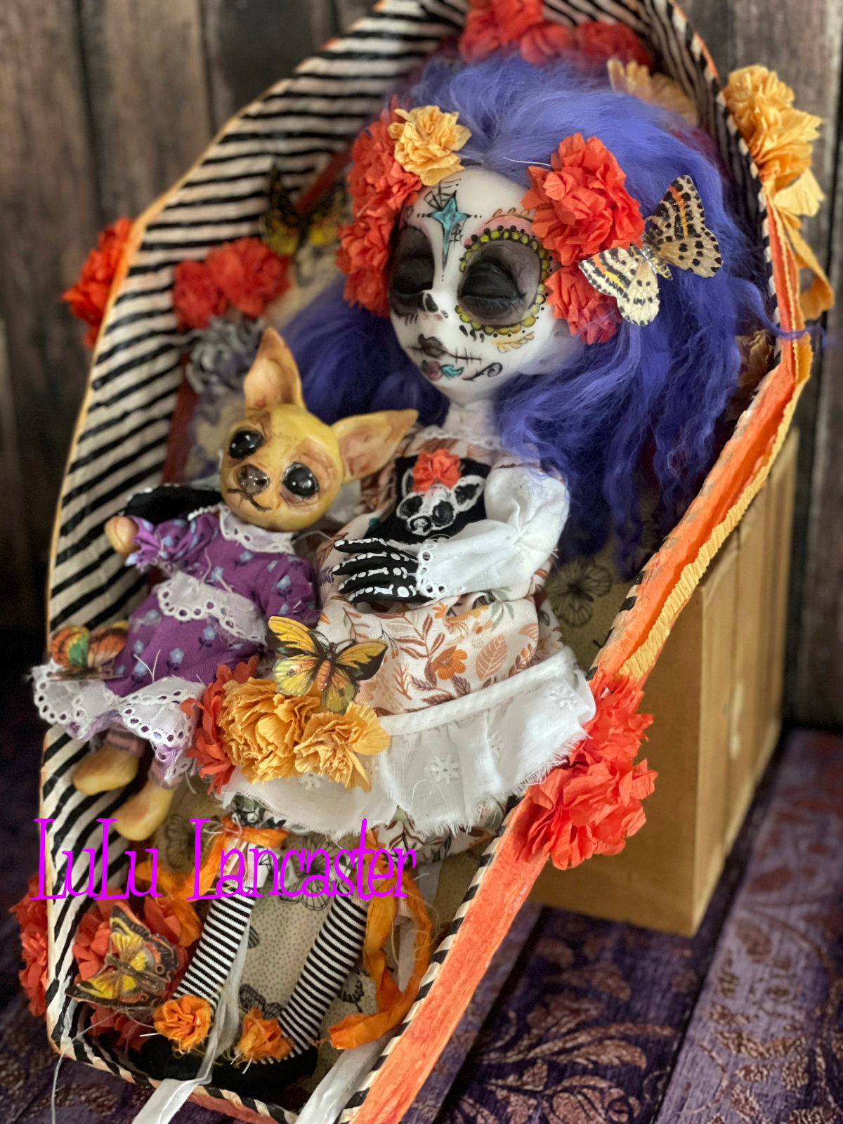 Señorita Chihuahua sleeping Day of the dead Original LuLu Lancaster Halloween Art Doll