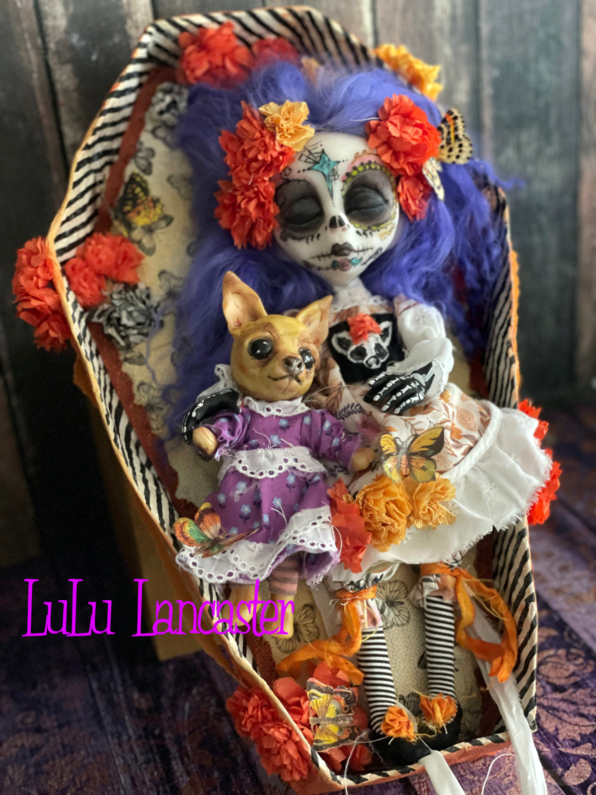 Señorita Chihuahua sleeping Day of the dead Original LuLu Lancaster Halloween Art Doll