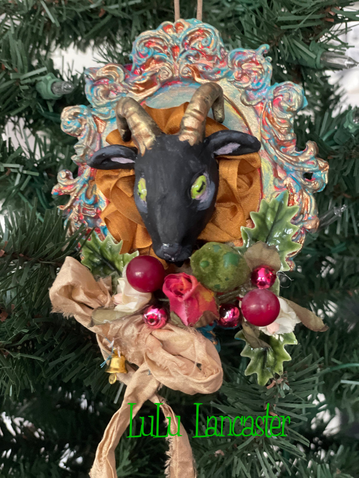 Black Phillip ornament Teal frame~ Original LuLu Lancaster Art Doll