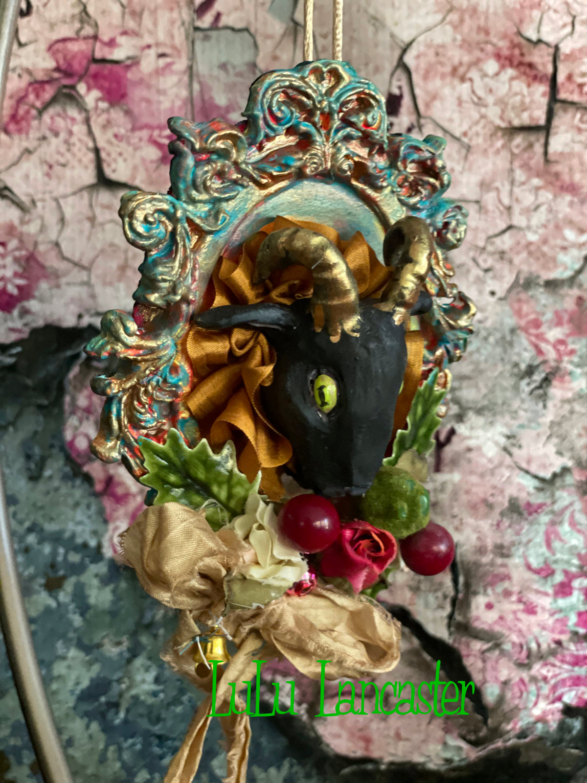 Black Phillip ornament Teal frame~ Original LuLu Lancaster Art Doll