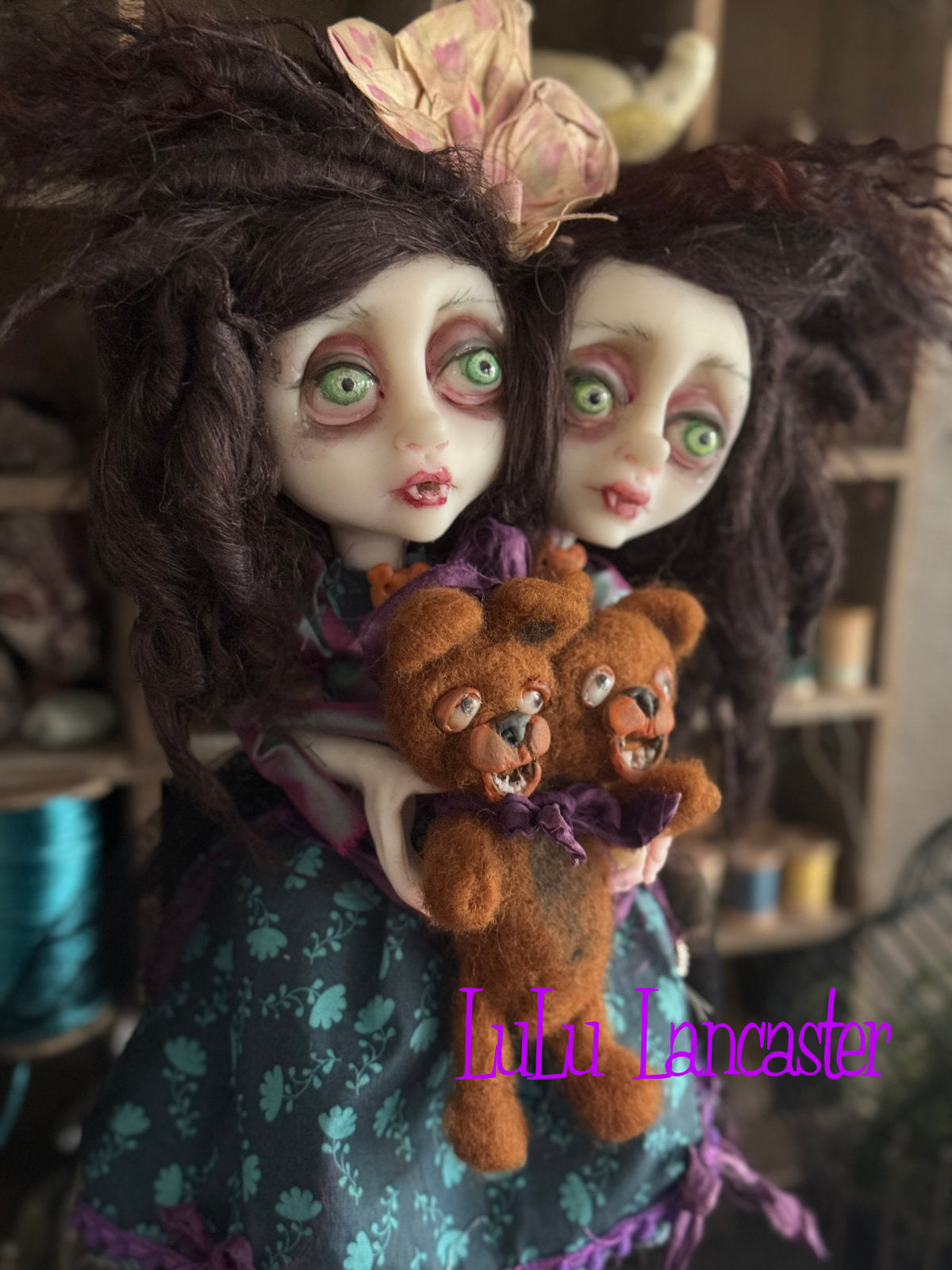 Teddy and Theadora squishy head Vampires Original LuLu Lancaster Art Doll
