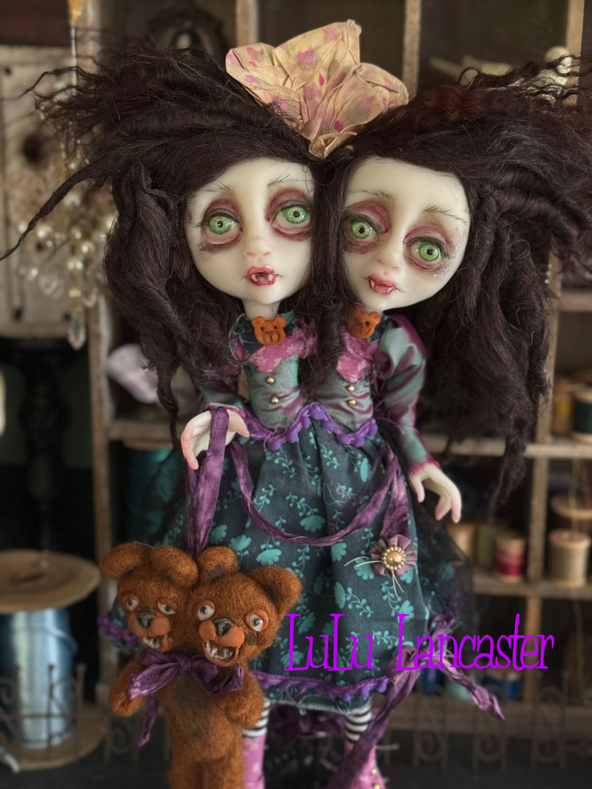 Teddy and Theadora squishy head Vampires Original LuLu Lancaster Art Doll