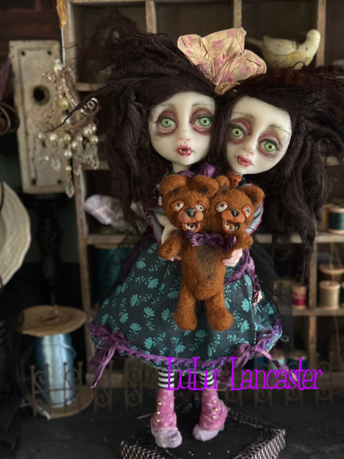 Teddy and Theadora squishy head Vampires Original LuLu Lancaster Art Doll