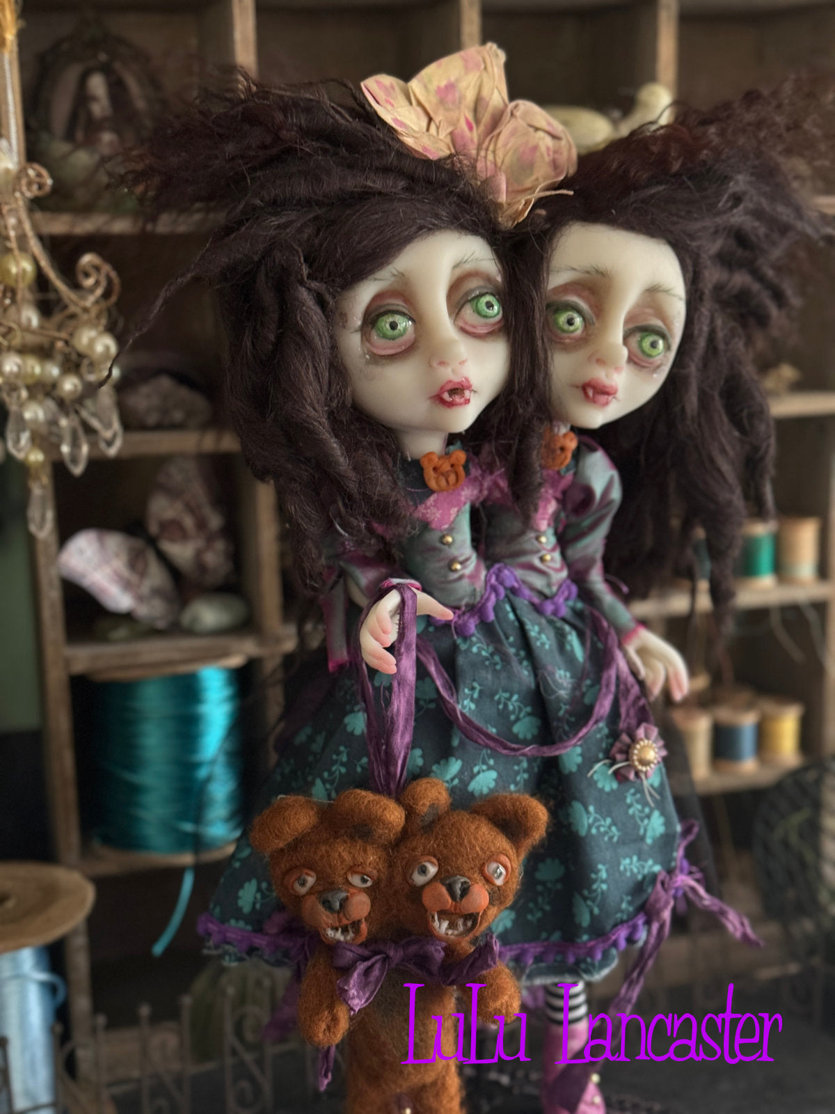 Teddy and Theadora squishy head Vampires Original LuLu Lancaster Art Doll