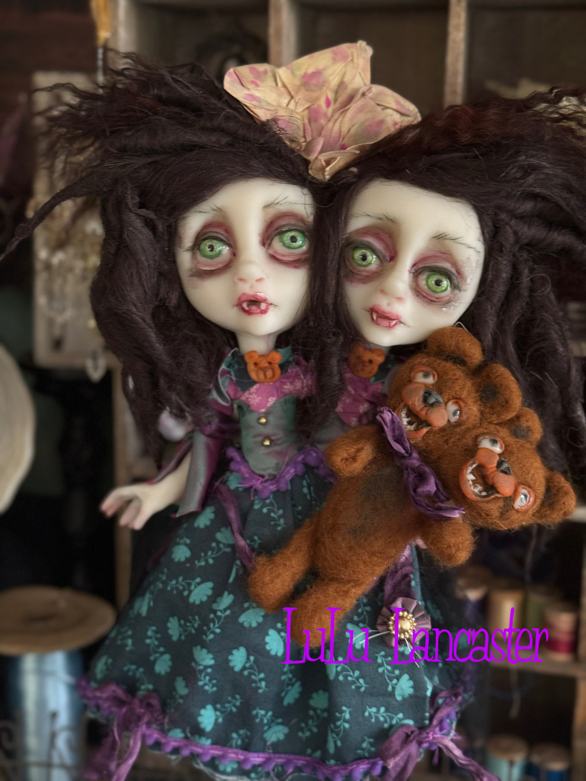 Teddy and Theadora squishy head Vampires Original LuLu Lancaster Art Doll
