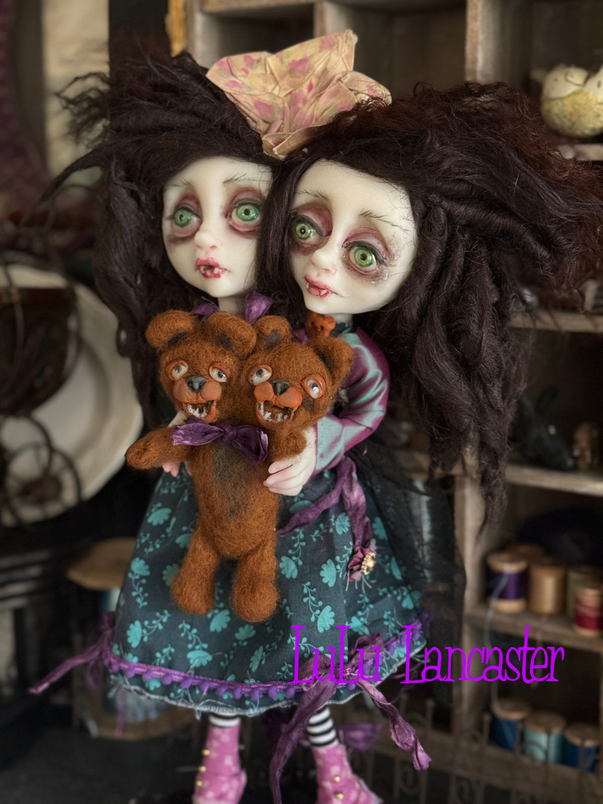 Teddy and Theadora squishy head Vampires Original LuLu Lancaster Art Doll