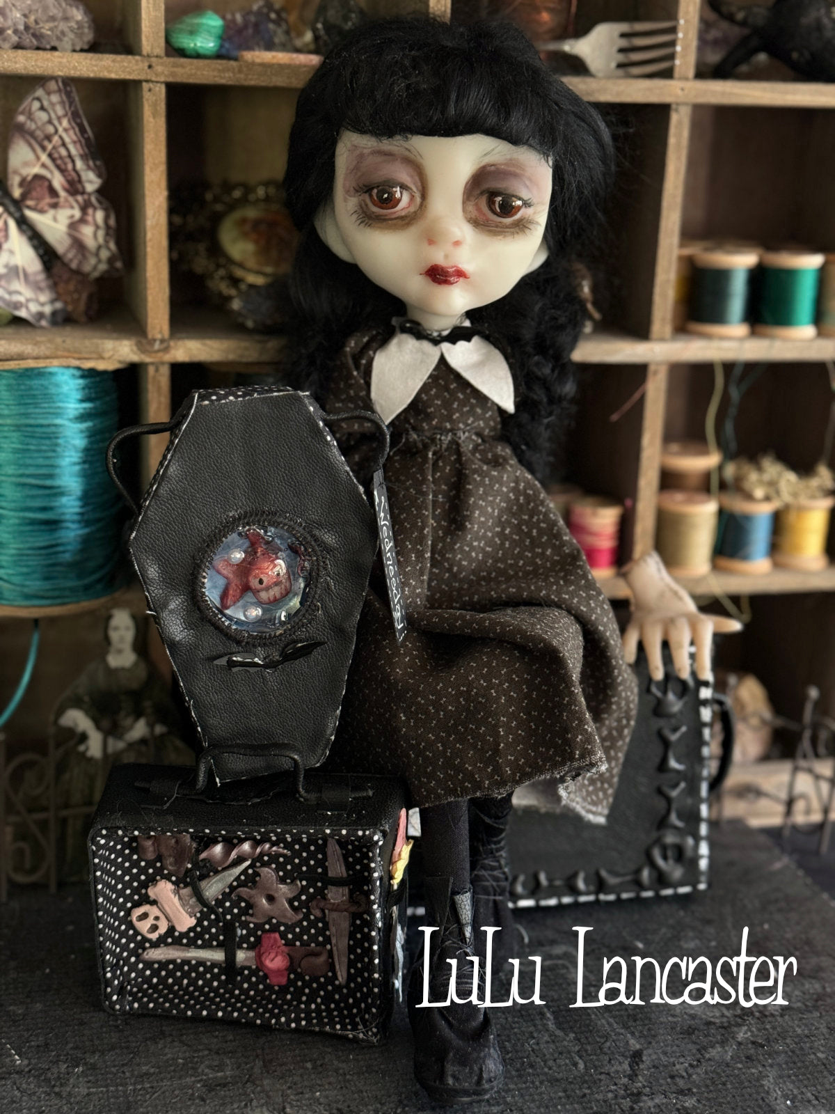 Traveling Wednesday and Thing Original LuLu Lancaster Art Doll