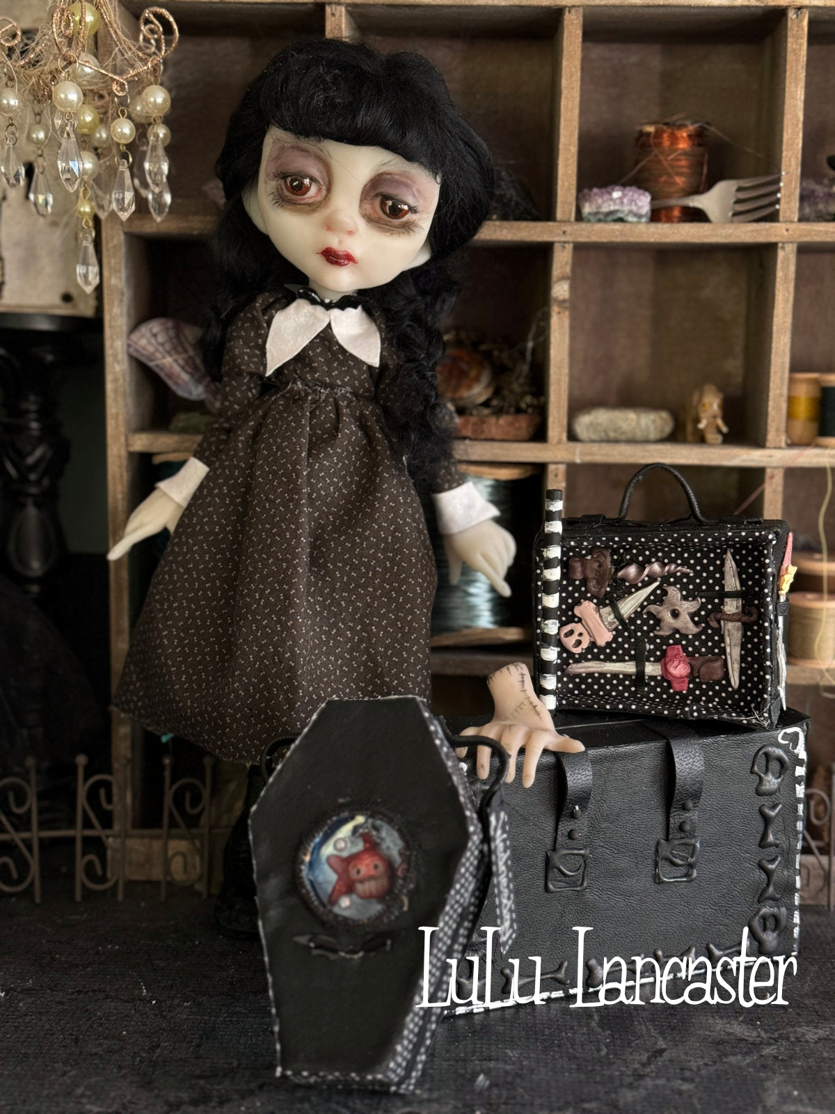 Traveling Wednesday and Thing Original LuLu Lancaster Art Doll