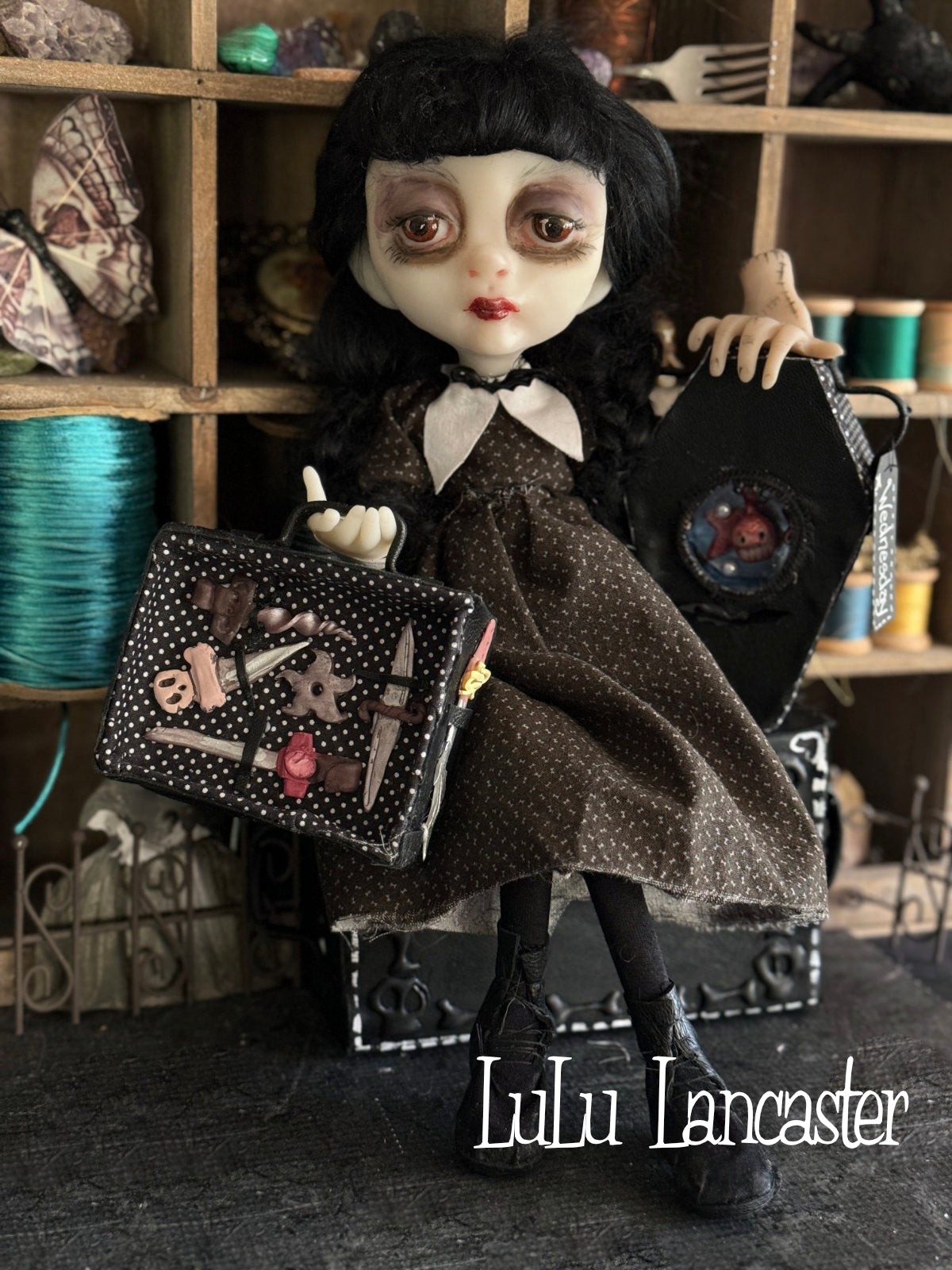 Traveling Wednesday and Thing Original LuLu Lancaster Art Doll