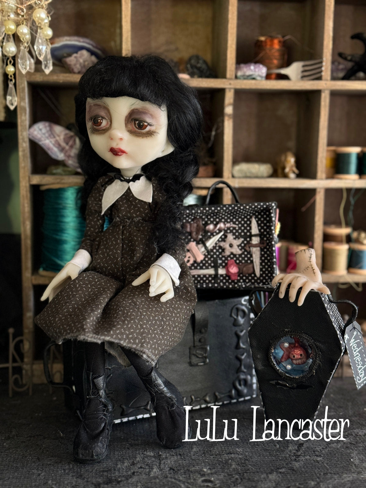 Traveling Wednesday and Thing Original LuLu Lancaster Art Doll