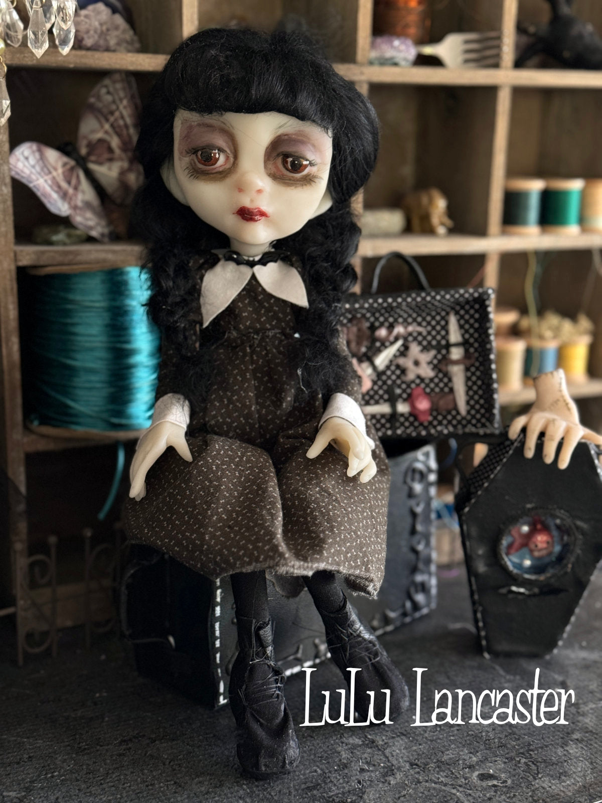 Traveling Wednesday and Thing Original LuLu Lancaster Art Doll