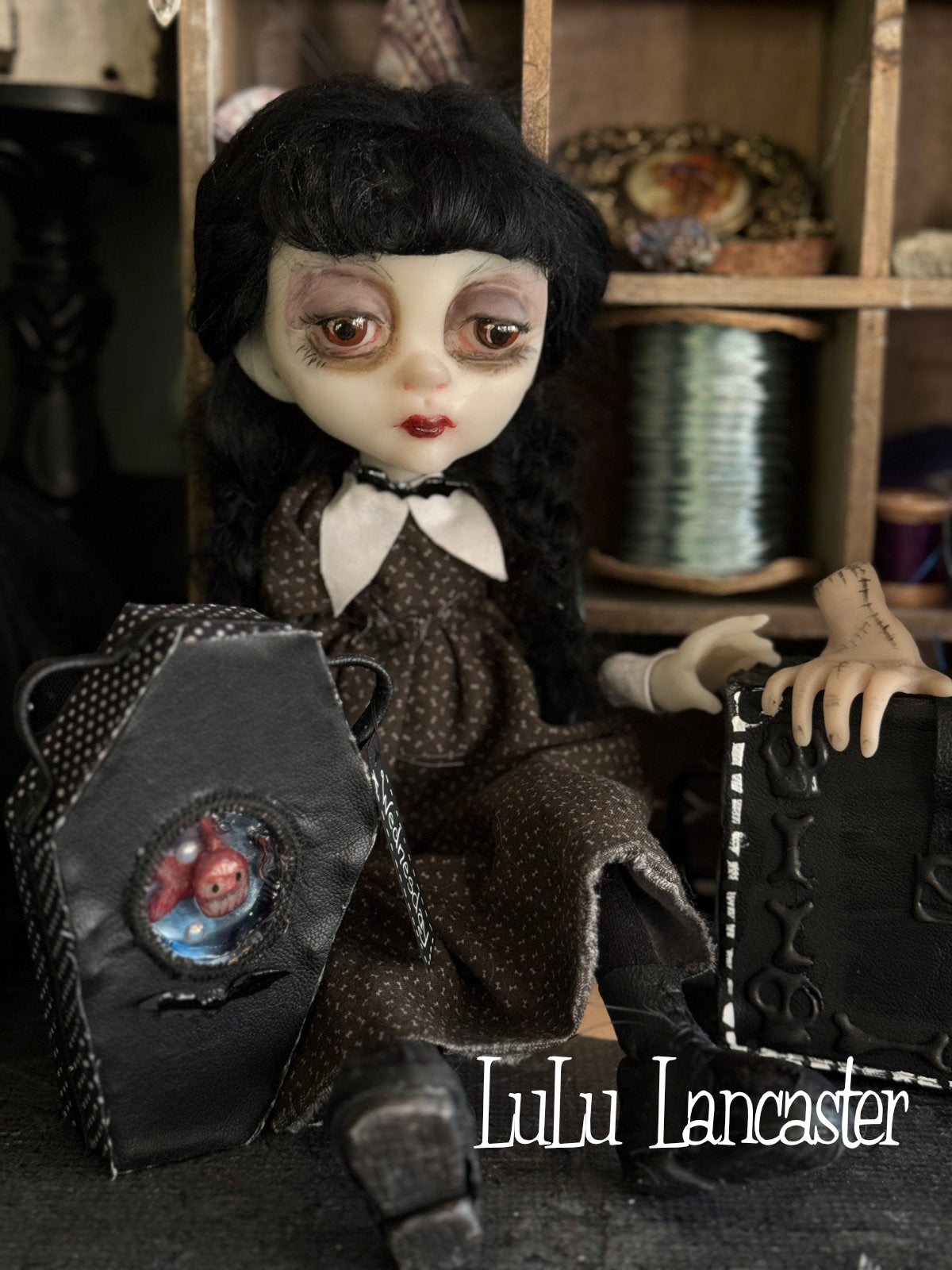 Traveling Wednesday and Thing Original LuLu Lancaster Art Doll