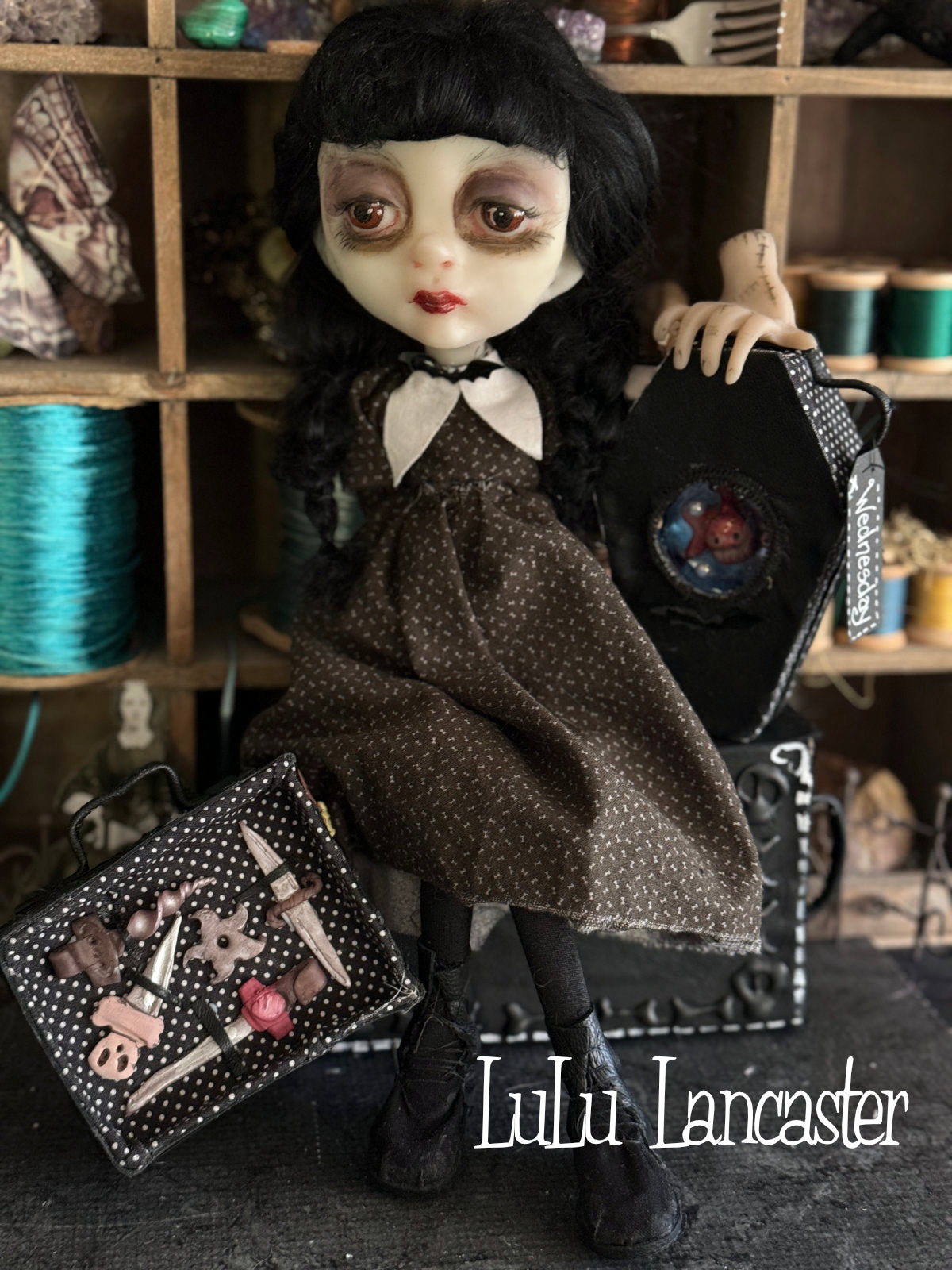 Traveling Wednesday and Thing Original LuLu Lancaster Art Doll