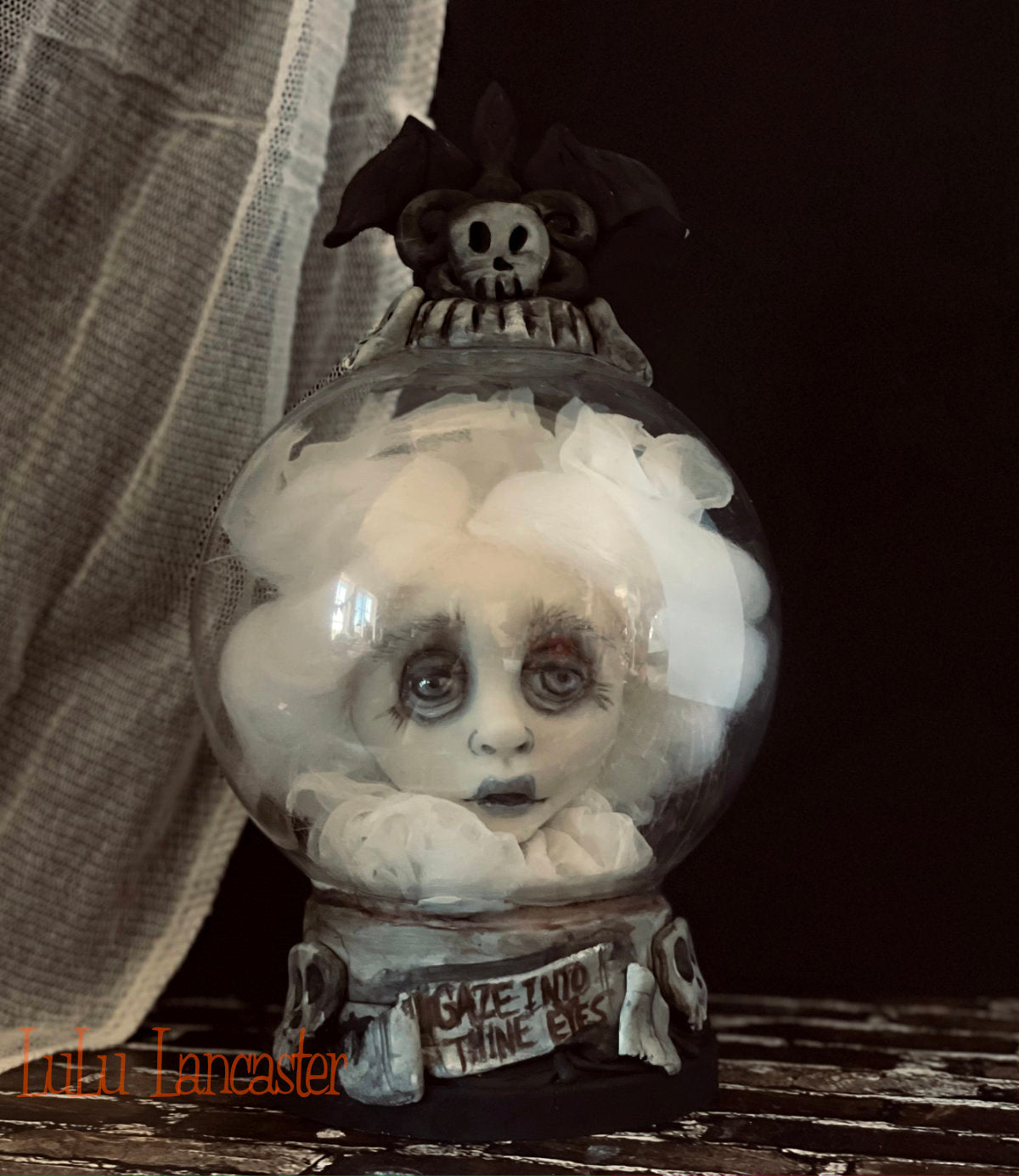 Ghost Crystal Ball Gaze into thine eyes OOAK Halloween Art Doll LuLu Lancaster