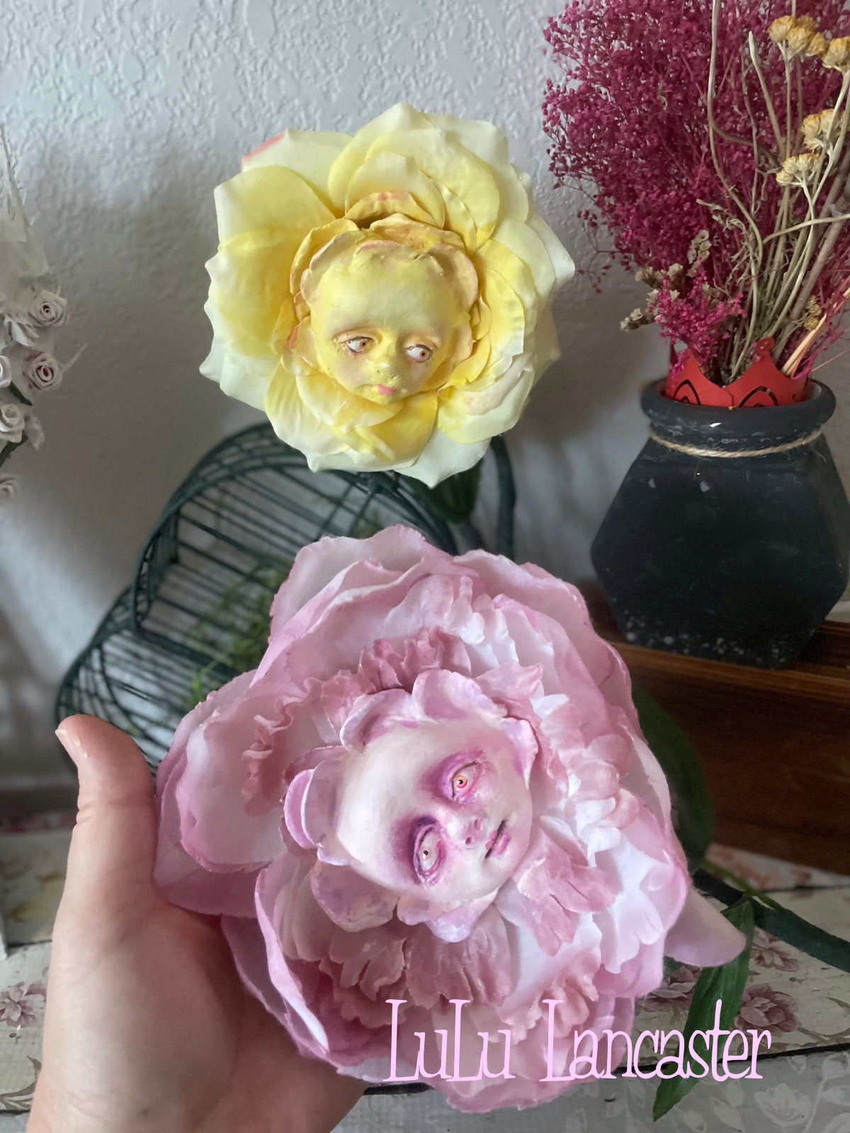 Peony Flower Dusty Rose in LuLu's Wonderland Original LuLu Lancaster Art