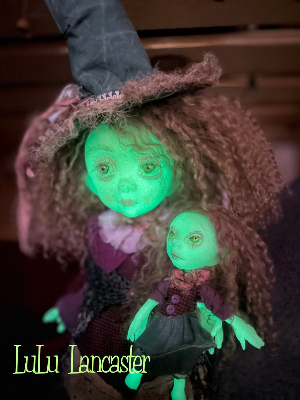 Fern and Fen Hedge witches Glow in the dark Original LuLu Lancaster Art Doll