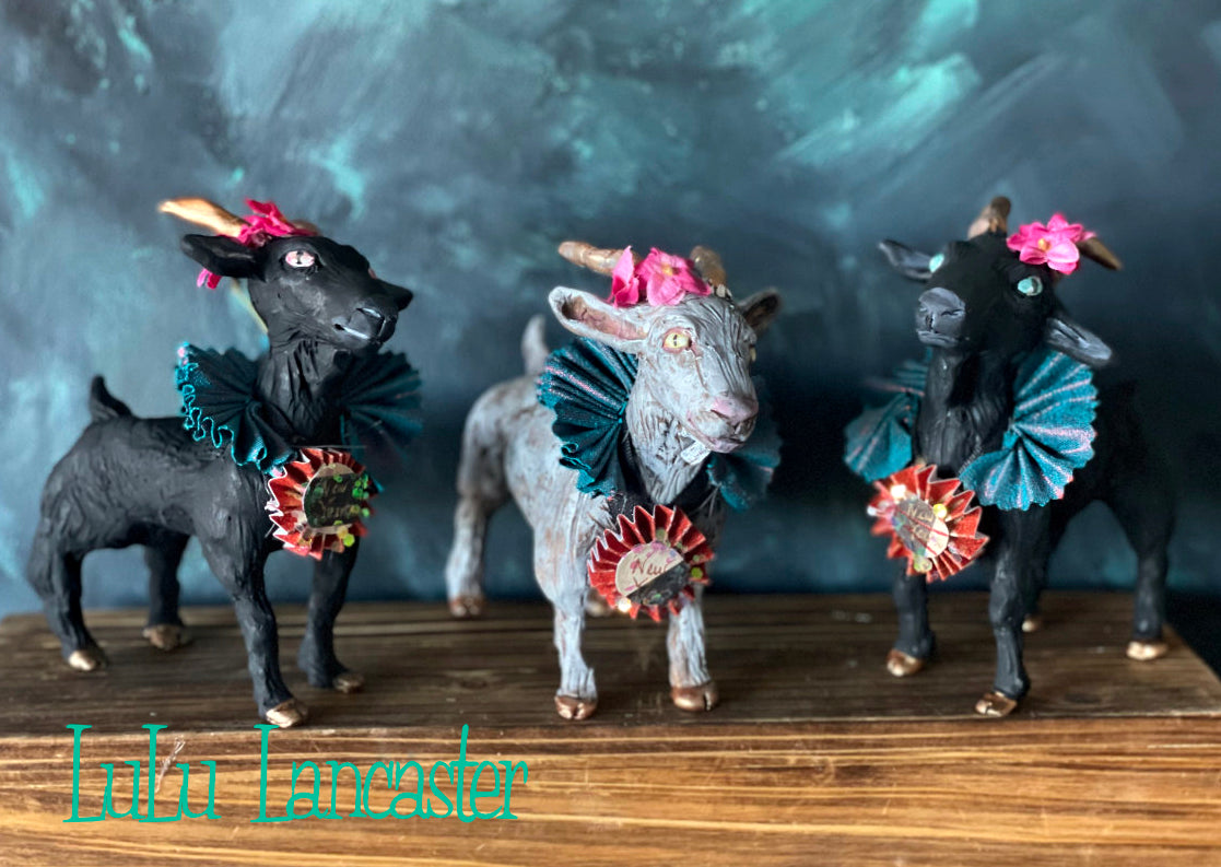 Blue eyed Black Good Luck Goat New Years OOAK Art Doll LuLu Lancaster