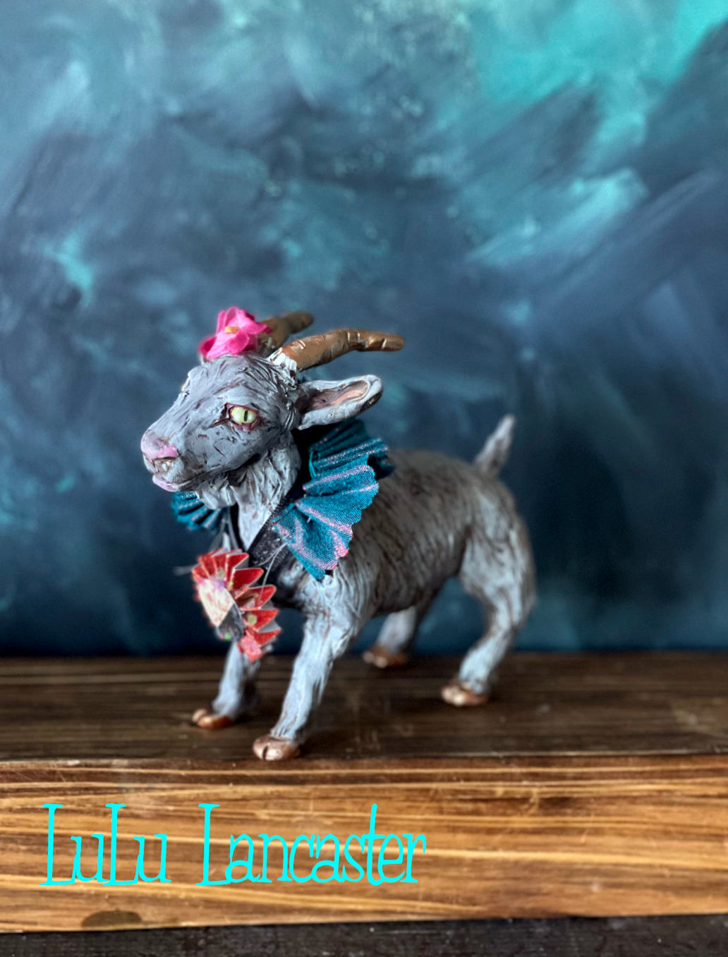 Grey Good Luck Goat New Years OOAK Art Doll LuLu Lancaster