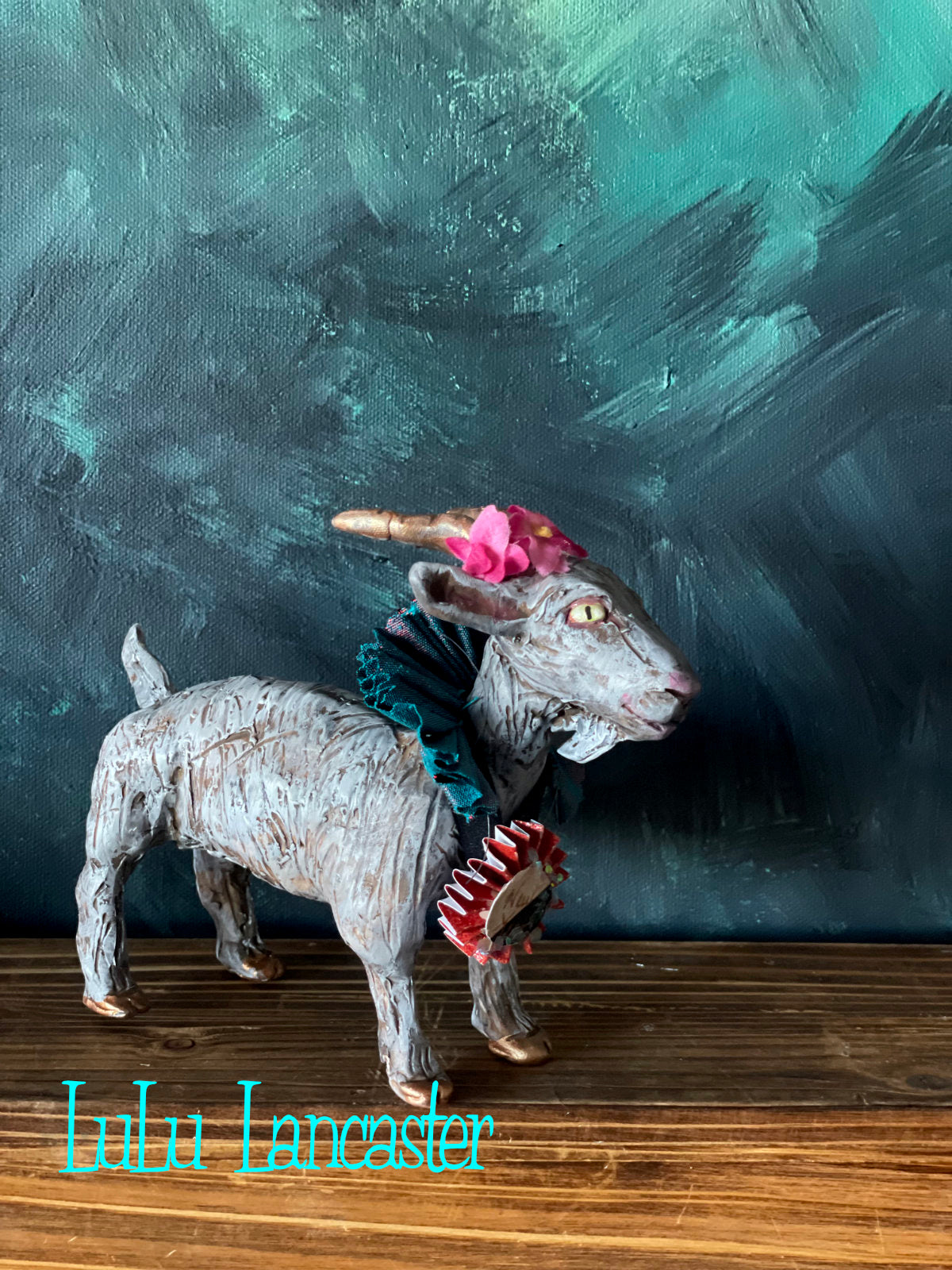 Grey Good Luck Goat New Years OOAK Art Doll LuLu Lancaster